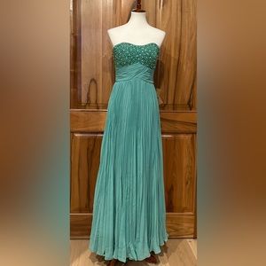 NWT JenJenHouse - Strapless Green Gown, Beaded Bodice, Pleated Trumpet Skirt, 4